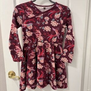 Tea Collection Girls  Burgundy Floral Long Sleeve  Dress  Girls size 12
